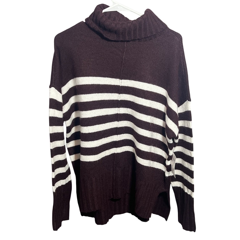 Sonoma Goods For Life Women's Burgundy White Striped Cowl Neck Sweater Size L
